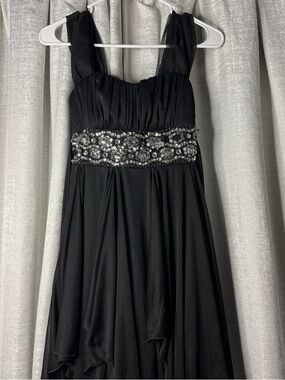 B. DARLIN Women’s Black Dress with rhinestones with short train dress size 1/2